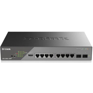D-Link DSS-200G-10MP 10-Port Gigabit L2 Managed PoE Switch, 8 PoE Gigabit ports and 2 SFP ports, 130W PoE budget